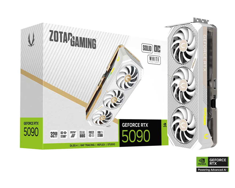 Видеокарта ZOTAC GAMING RTX 5090 SOLID OC White Edition 32GB GDDR7 7