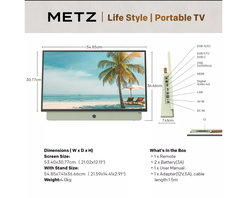 Телевизор METZ Портативен телевизор 24" LED FHD(1920x1080) GoogleTV, HDR10, зелен 7