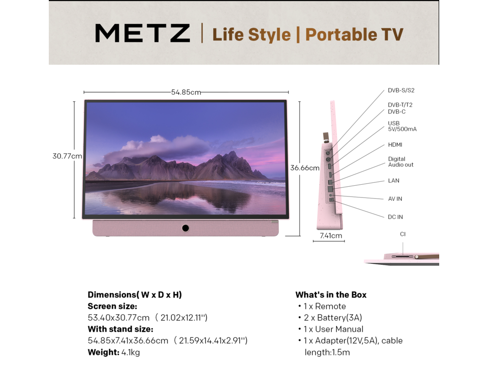 Телевизор METZ Портативен телевизор 24" LED FHD(1920x1080) GoogleTV, HDR10, розов 13