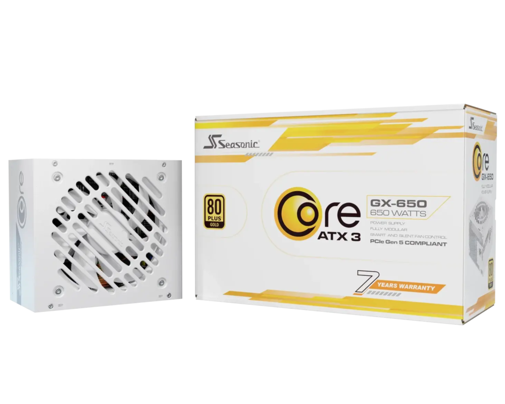 Захранване Seasonic CORE GX White 650W 80+ Gold, Fully Modular, ATX 3.1, PCIe 5.1 10