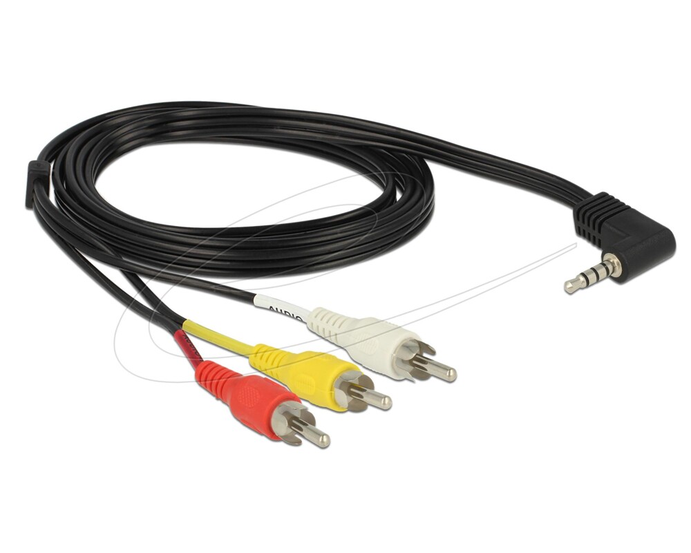 Аудио кабел Delock стерео жак 3.5 mm 4 pin male angled > 3 x RCA male 1.5 m