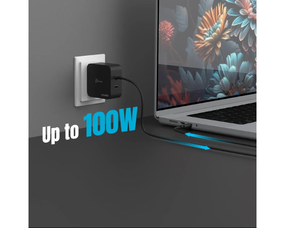 Зарядно j5create JUP25102V  220V-  GaN 102W  USB-C 2порта- за лаптопи, таблети, телефони 4