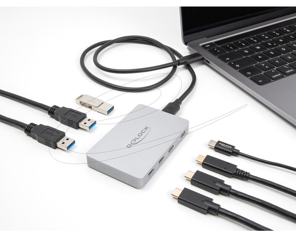 USB хъб Delock Хъб USB-C, 7 порта, 3x USB-A 5 Gbps, 3x USB-C, 1xUSB-C PD 85 W 3