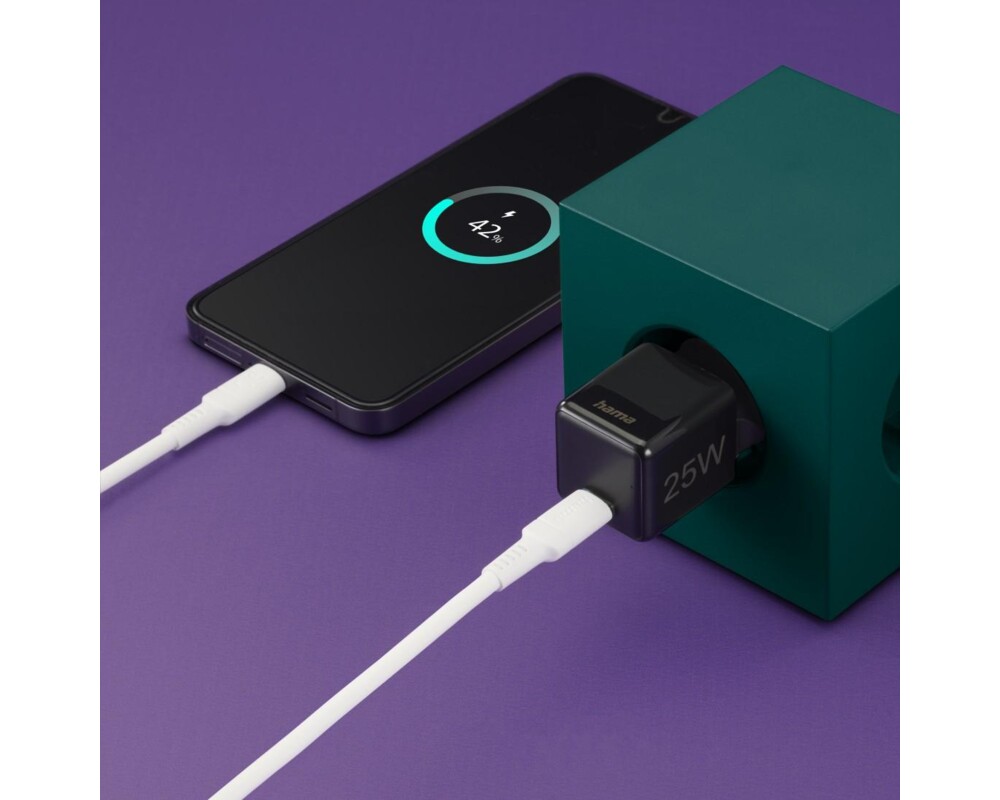 Зарядно HAMA Бързо мини  220V, USB-C, PD/Qualcomm, 25 W, черен 6
