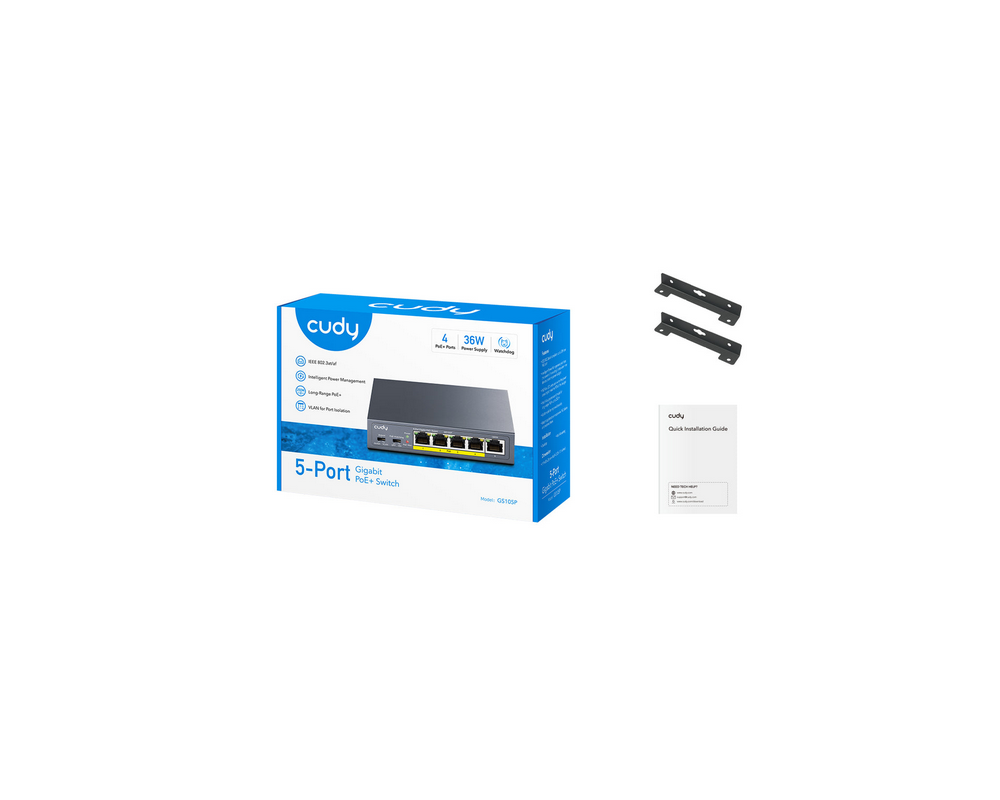 Switch (Комутатор) Суич Cudy GS105P , 5x портов POE метален корпус+Switch 36W, неуправляем 2