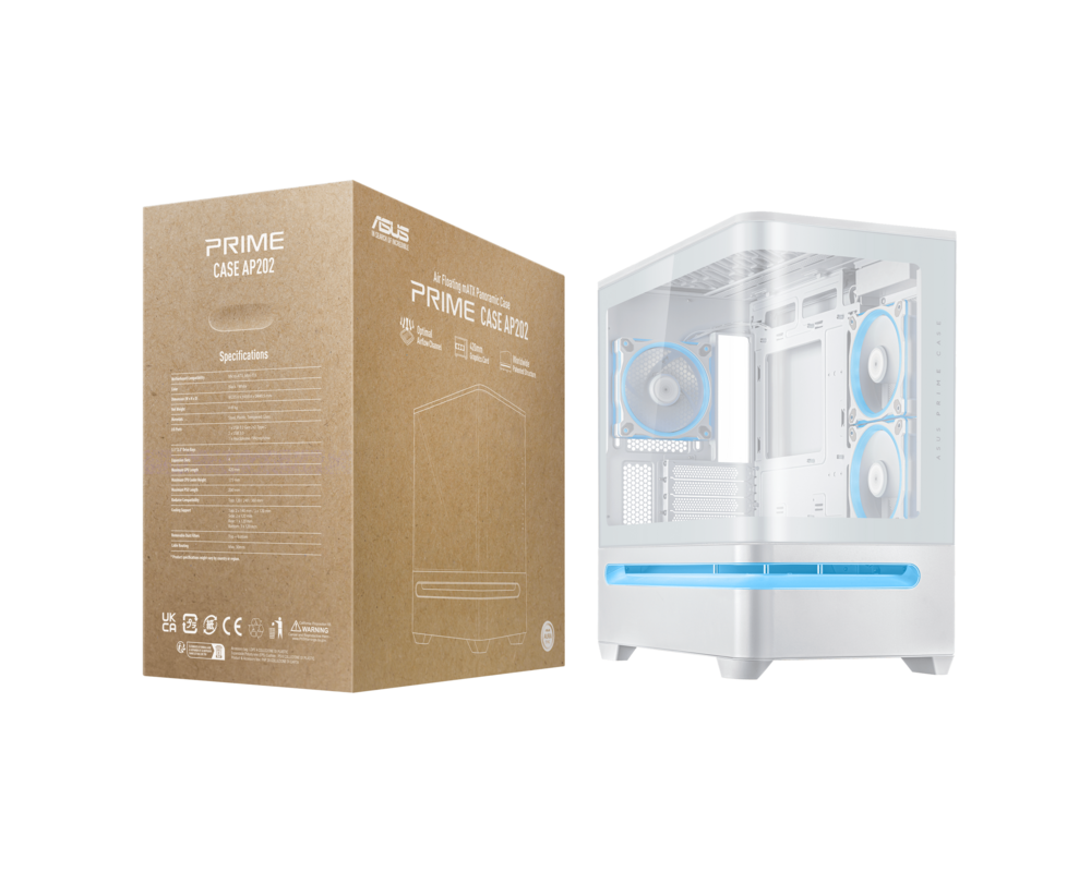 Кутия ASUS Prime AP202 ARGB mATX + 3 ARGB Вентилатора - White 17