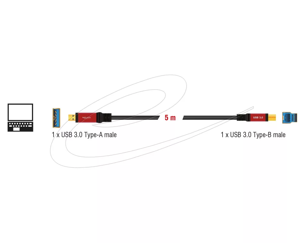 Кабел Delock USB-A 3.0 5Gbps мъжко - USB-B 5Gbps мъжко, 5 м, Premium, Черен 3