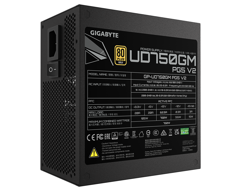 Захранване Gigabyte UD750GM PG5 V2 , 750W, 80+ GOLD, PCIe 5.1 6