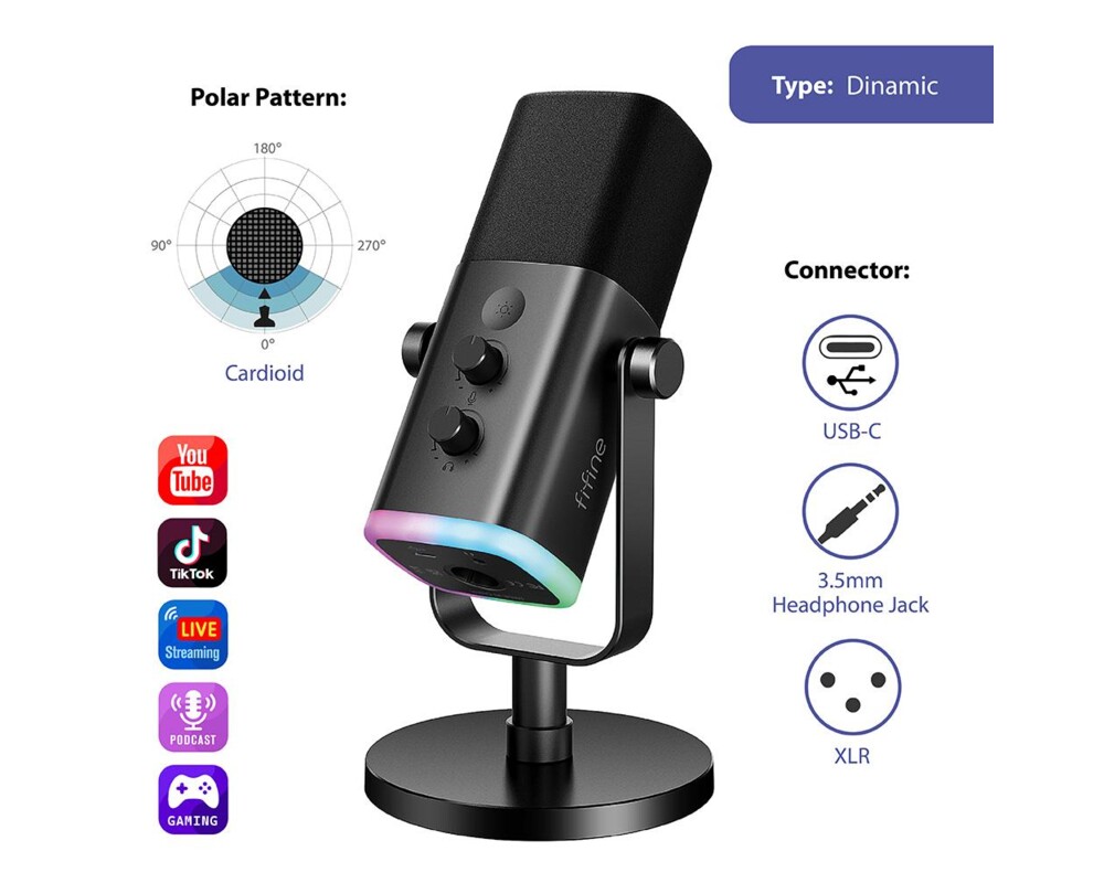 Микрофон FIFINE AM8 Dynamic RGB XLR/USB- Black 2