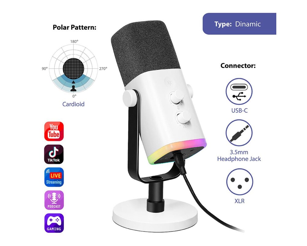 Микрофон FIFINE AM8 Dynamic RGB XLR/USB - White 4