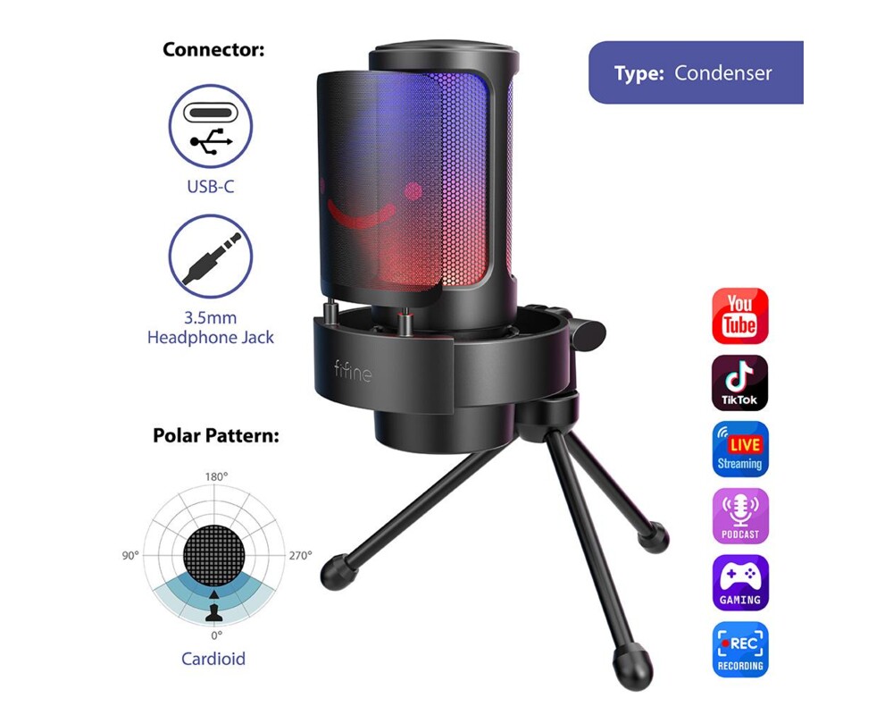 Микрофон FIFINE A8V RGB - Black 2