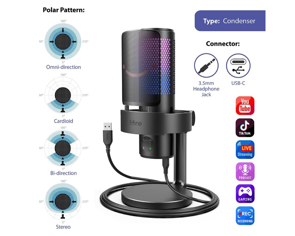 Микрофон FIFINE A9 RGB 4 Polar Patterns- Black 8