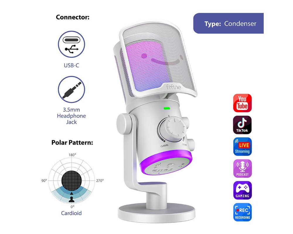 Микрофон FIFINE AM6 RGB - White 10