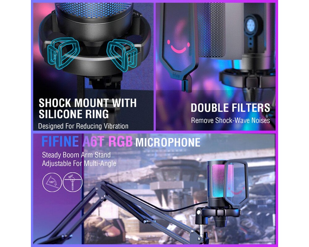 Микрофон със стойка FIFINE A6T RGB - Black 10