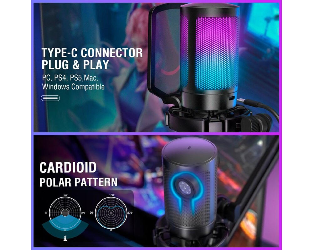 Микрофон със стойка FIFINE A6T RGB - Black 11