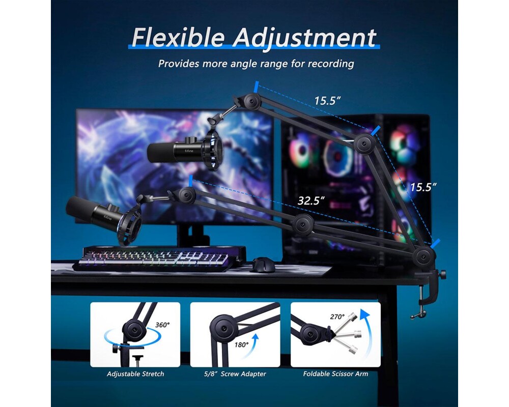 Микрофон със стойка FIFINE T658 Dynamic RGB - Black 7