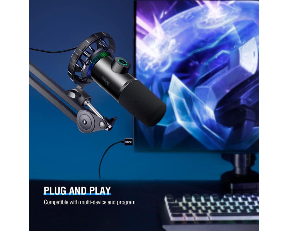 Микрофон със стойка FIFINE T658 Dynamic RGB - Black 9