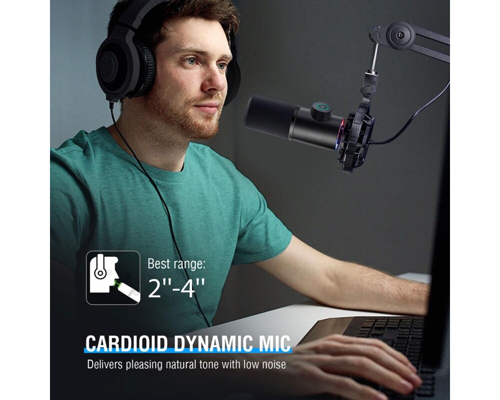 Микрофон със стойка FIFINE T658 Dynamic RGB - Black 5