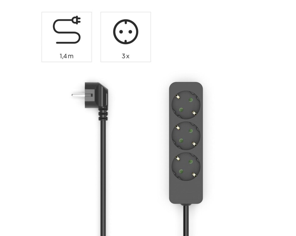 Разклонител HAMA Разклонител 3гнезда, 1.4м,черен 11