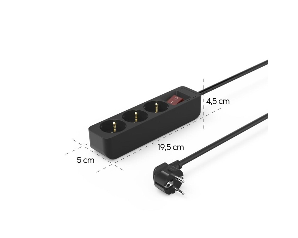 Разклонител HAMA Разклонител 3гнезда, 1.4м,черен с бутон вкл/изкл 15