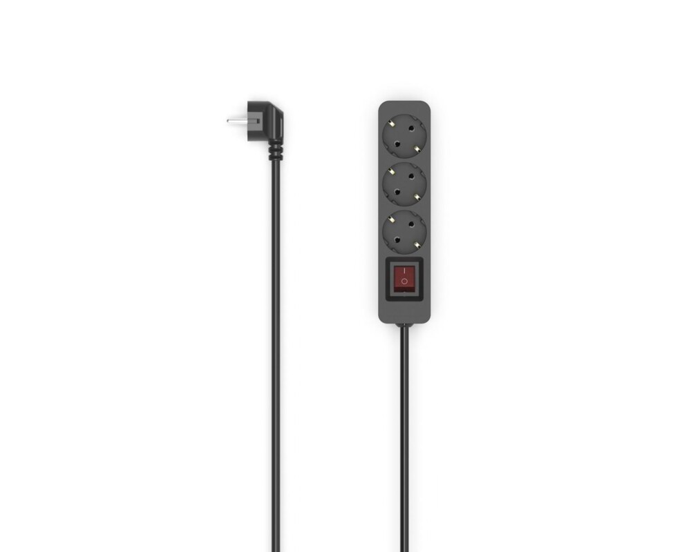 Разклонител HAMA Разклонител 3гнезда, 1.4м,черен с бутон вкл/изкл 8