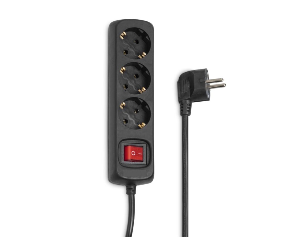 Разклонител HAMA Разклонител 3гнезда, 1.4м,черен с бутон вкл/изкл 3