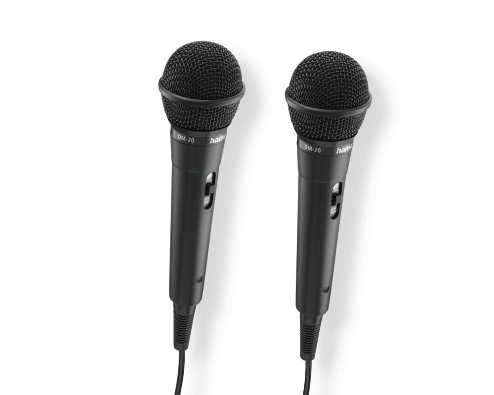Микрофон HAMA Аудио динамични микрофони “Karaoke”, Комплект 2 бр. с кабел жак 2,5 м + адаптер, вкл./изкл. 2