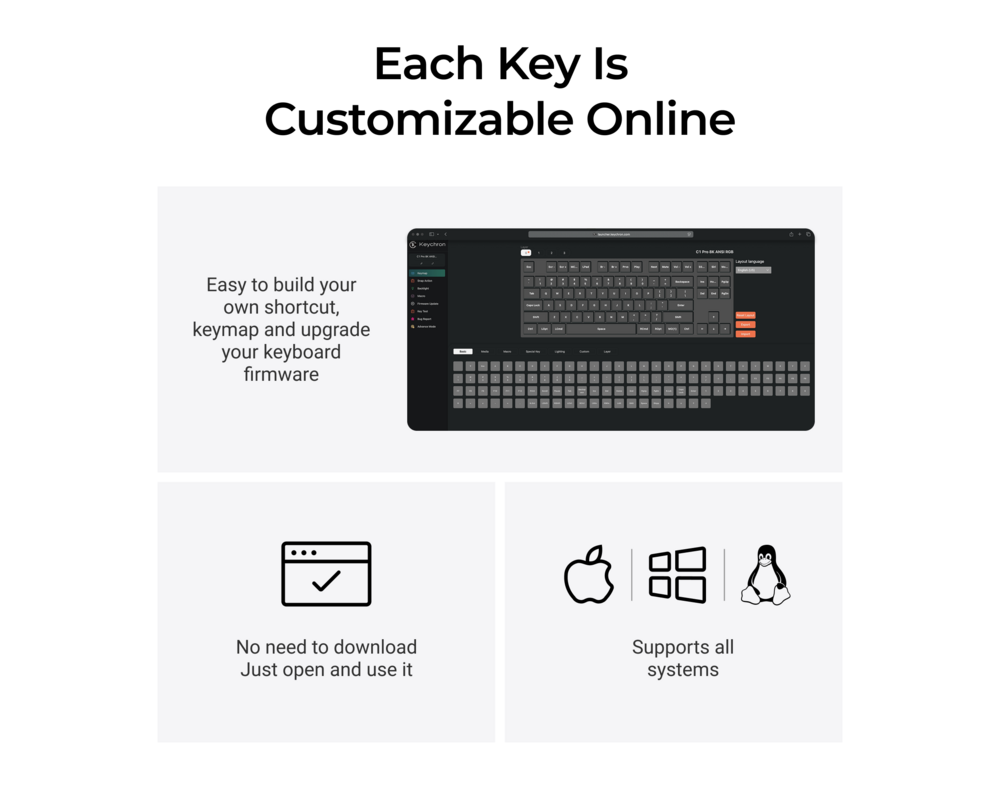 Клавиатура Геймърска Механична клавиатура Keychron C1 Pro 8K QMK - Super Brown Switch 7