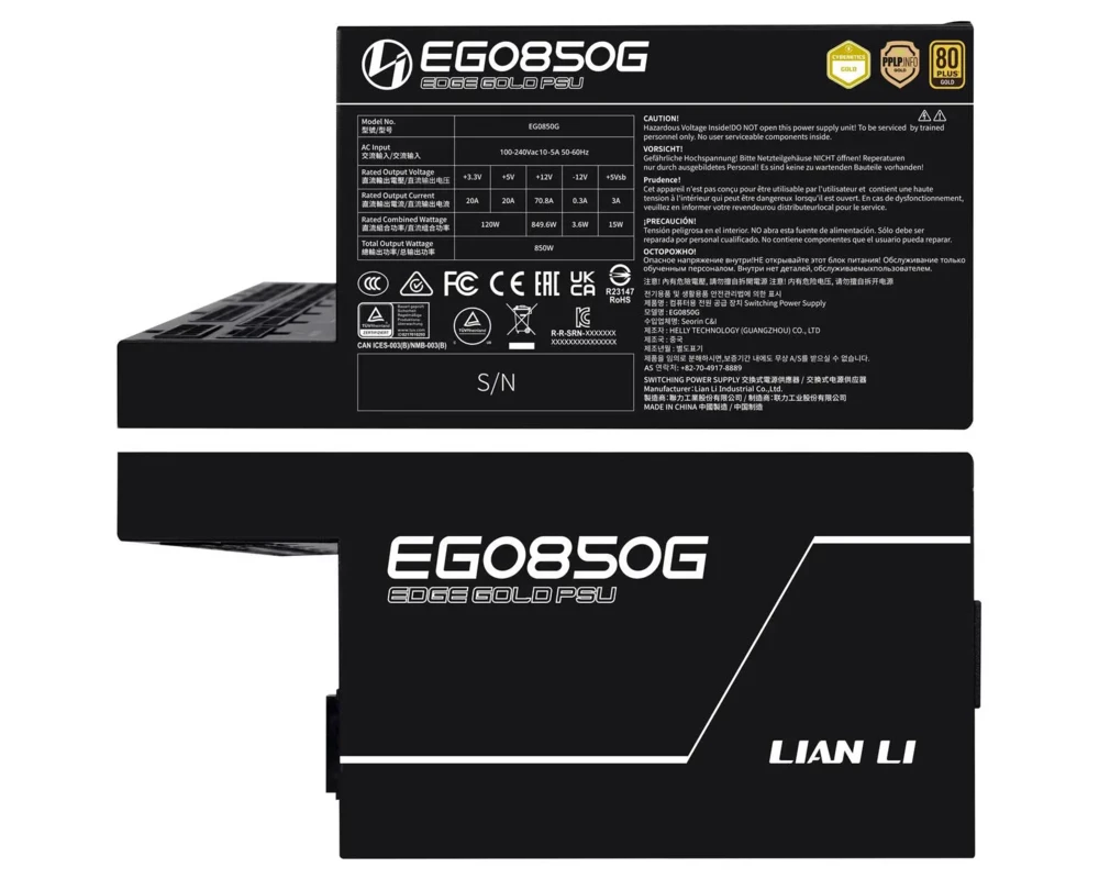 Захранване Lian Li EDGE EGO850 Black 850W 80+ Gold PCIe 5.1, ATX 3.1 4
