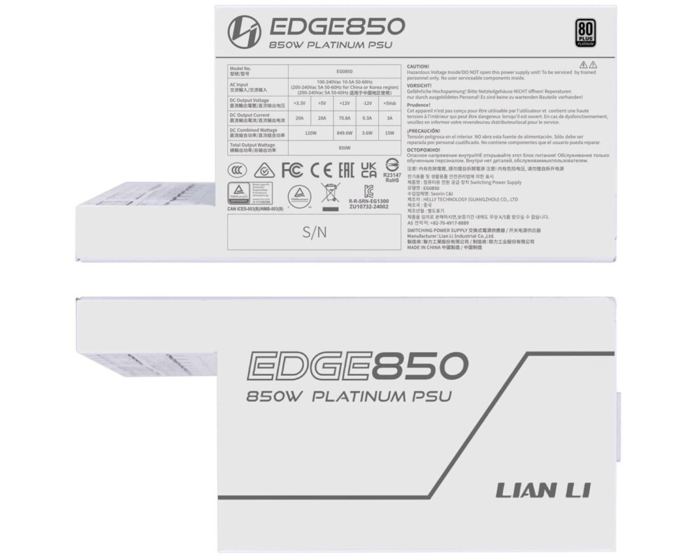 Захранване Lian Li EDGE EG0850 White 850W 80+ Platinum PCIe 5.1, ATX 3.1 7