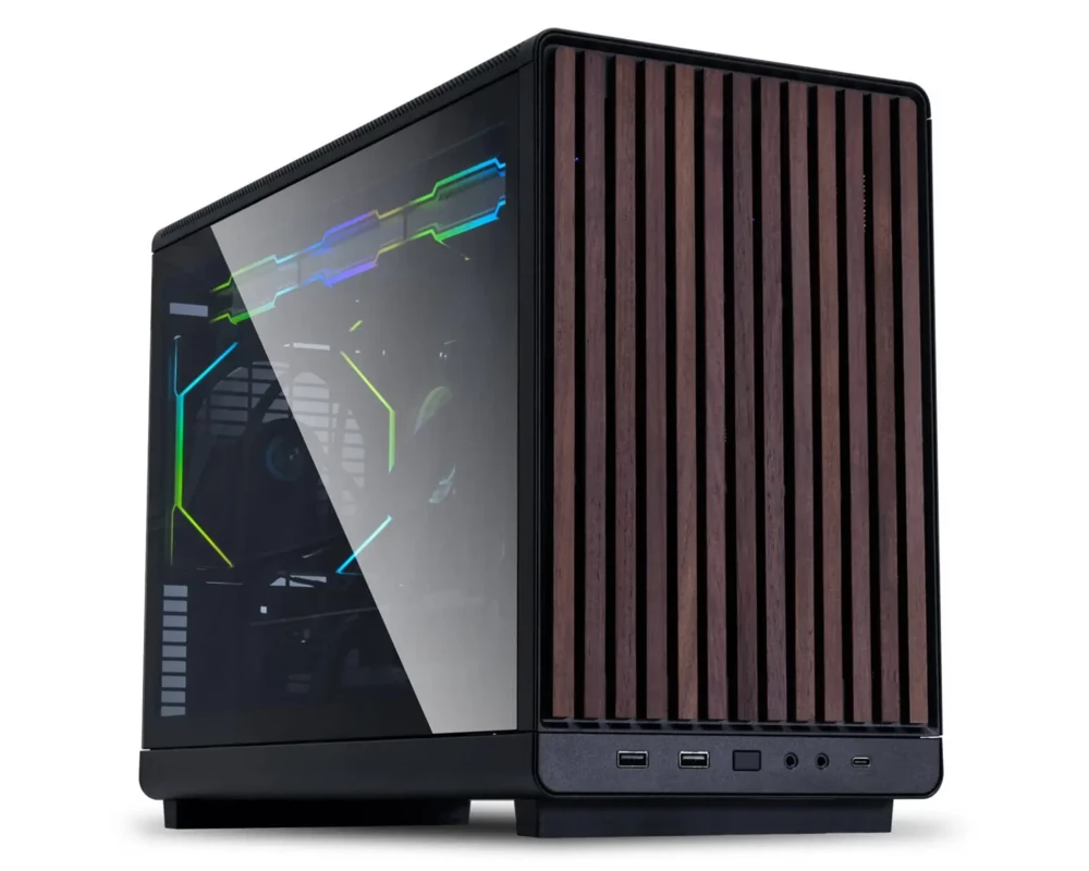 Кутия Lian Li DAN A3-mATX Wood Edition Black, Tempered Glass, Micro Tower