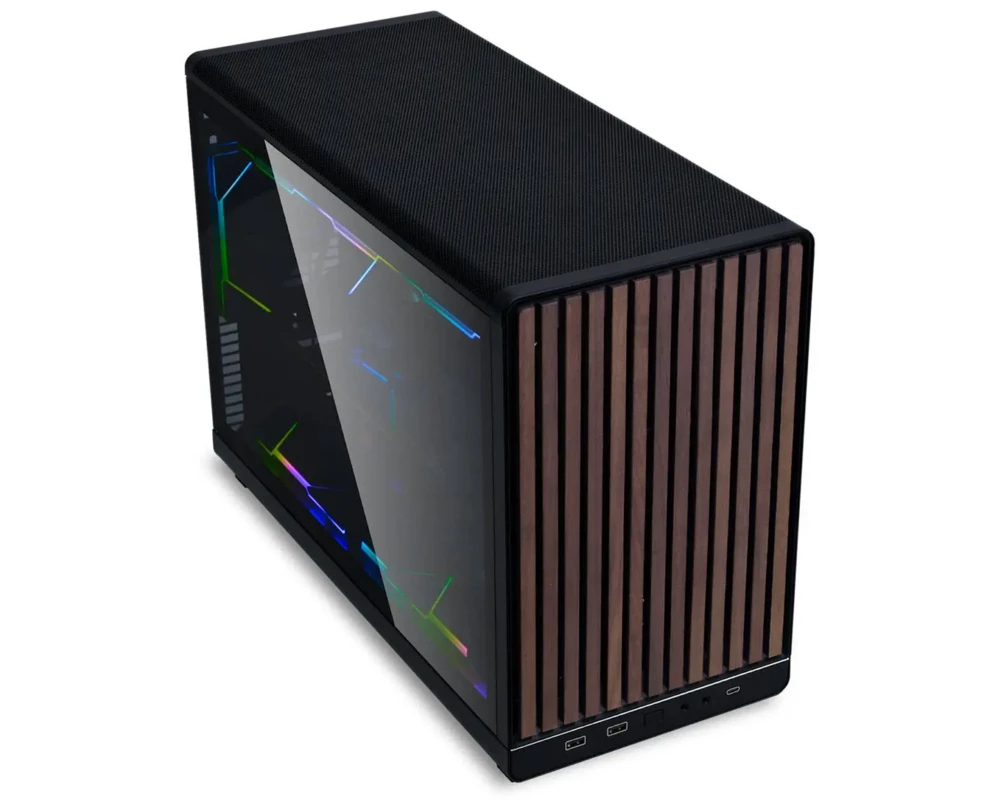 Кутия Lian Li DAN A3-mATX Wood Edition Black, Tempered Glass, Micro Tower 2