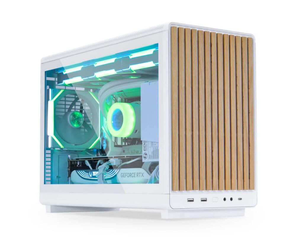 Кутия Lian Li DAN A3-mATX Wood Edition White, Tempered Glass, Micro Tower