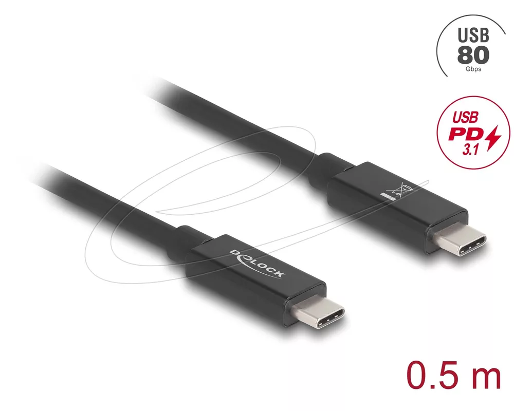 Кабел Delock Кабел E-Marker USB-C, 80 Gbps, 16K 60 Hz, PD 3.1 240 W, 0.5 m, черен 2