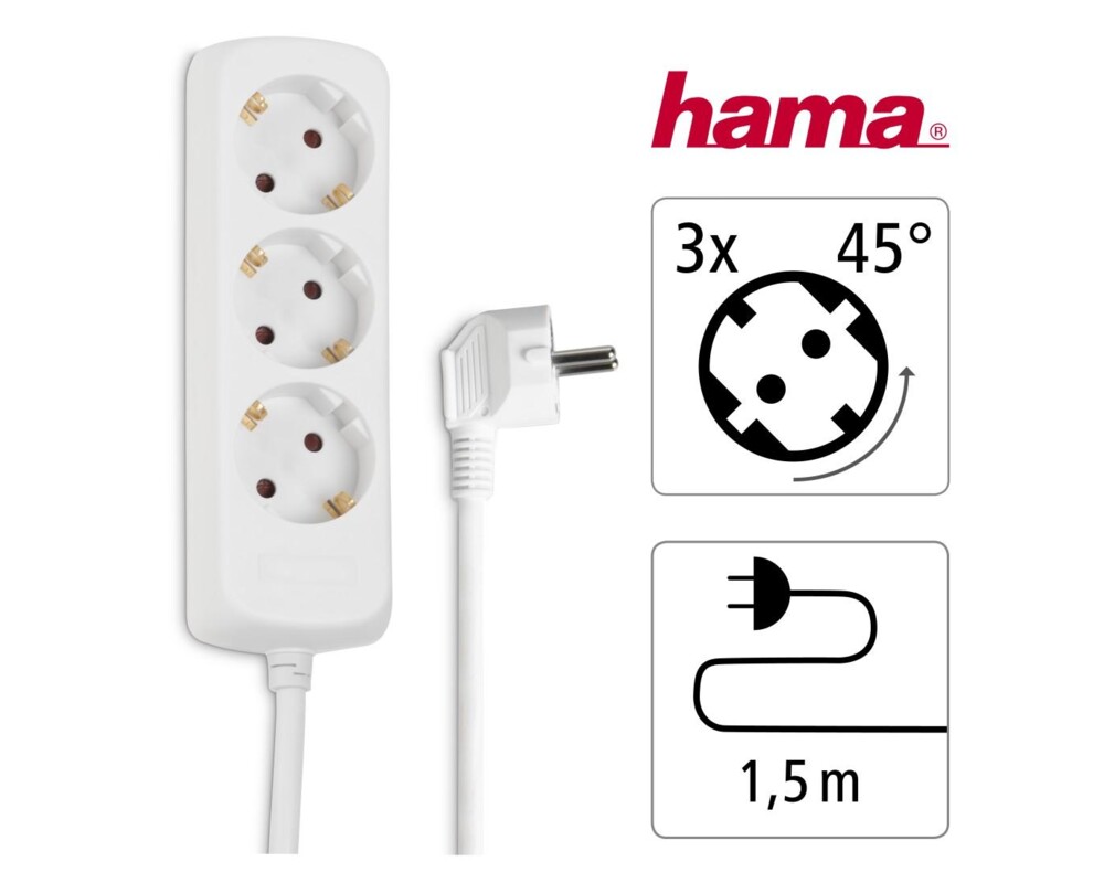 Разклонител HAMA Разклонител 3 гнезда, 1.4м, бял 5
