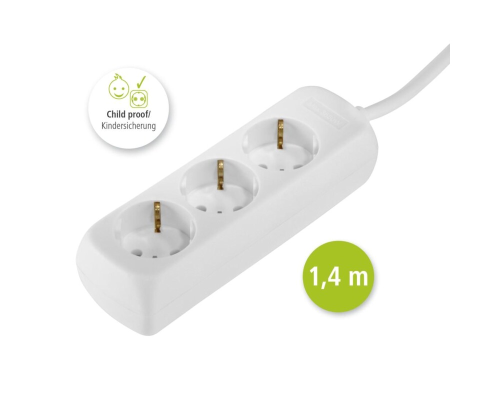 Разклонител HAMA Разклонител 3 гнезда, 1.4м, бял 2