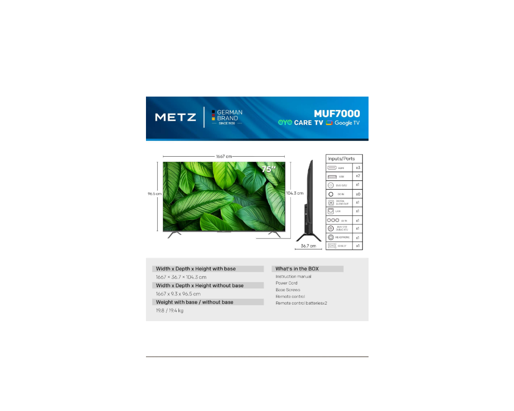 Телевизор METZ Телевизор 75" UHD LED SMART TV, 4K, Google TV, Frameless 4