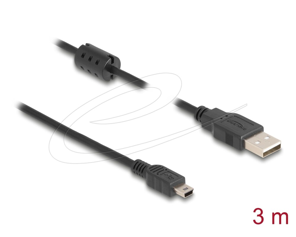 Кабел Delock USB 2.0 мъжко към mini-B USB 2.0 мъжко, двойно екраниран, трансфер до 480 Mb/s, 3.0м, Черен 2