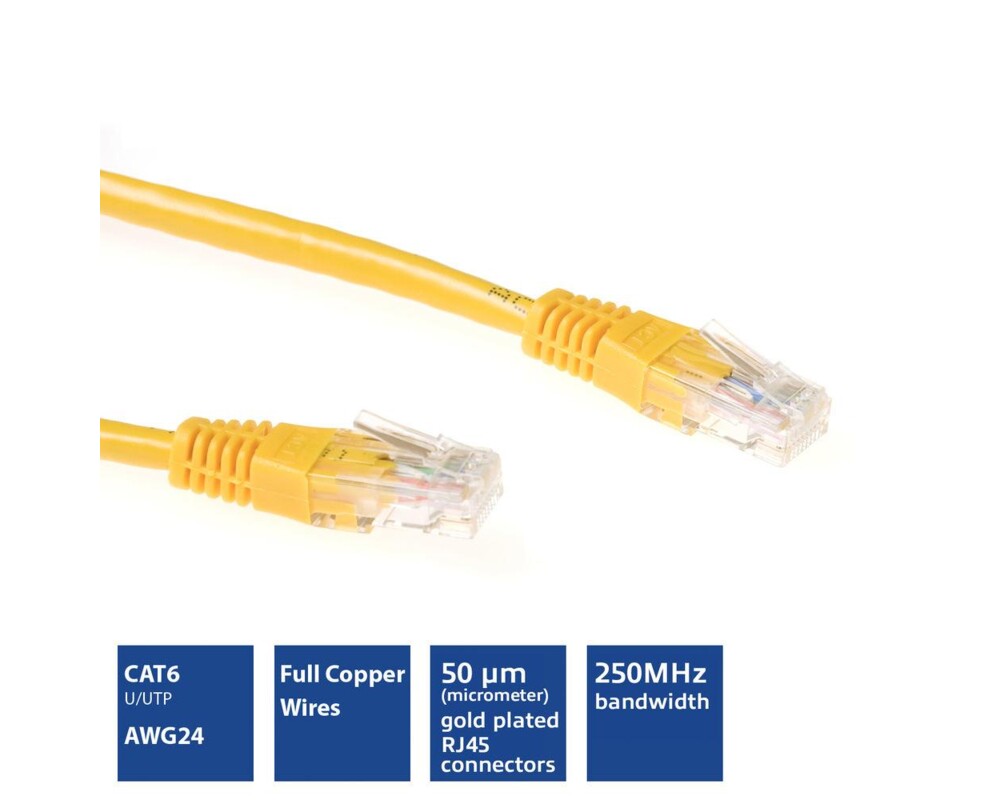 Мрежов кабел ACT Мрежов пач кабел cat.6, U/UTP 5м, жълт, булк 3