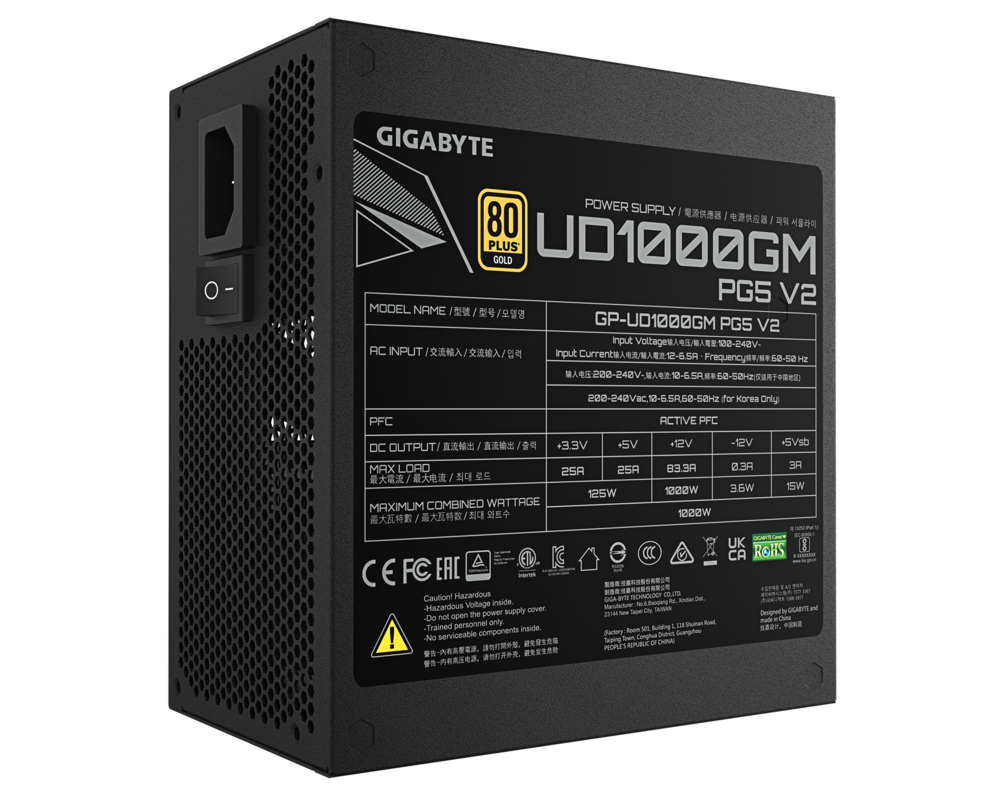 Захранване Gigabyte UD1000GM PG5 V2 - 1000W 80+ Gold PCIe 5.1 Ready 6