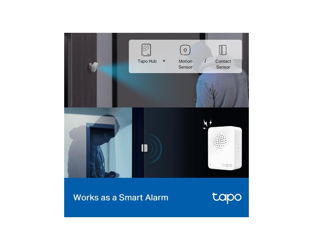 Цифрова IP камера TP LINK интелигентен хъб със звънец H100, аларма, координира се с интелиг. сензори Tapo, свързва до 64 интелиг. у-ва, звънец, Wi-Fi 8