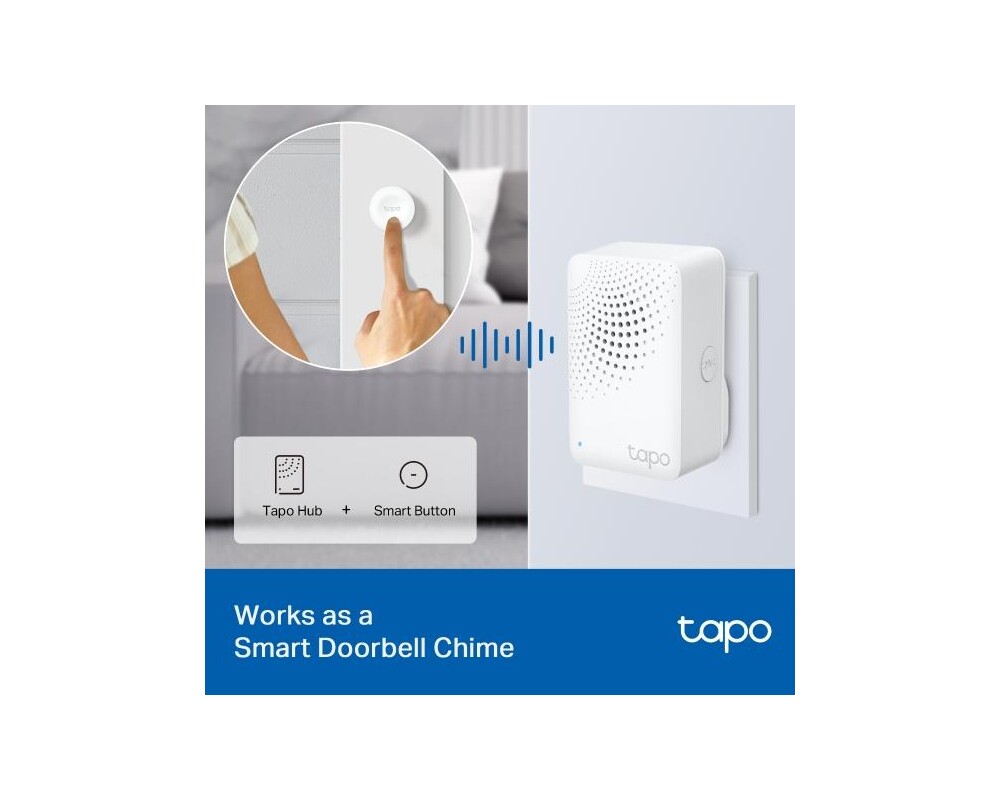 Цифрова IP камера TP LINK интелигентен хъб със звънец H100, аларма, координира се с интелиг. сензори Tapo, свързва до 64 интелиг. у-ва, звънец, Wi-Fi 7