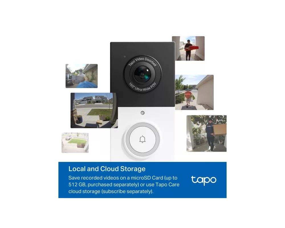 Цифрова IP камера TP LINK нтелигентен видео звънец за врата Tapo D210, 2K QHD (2560×1440),160° зрителен ъгъл, microSD до 512 GB, 2.4Ghz, AI-разпознаване 6