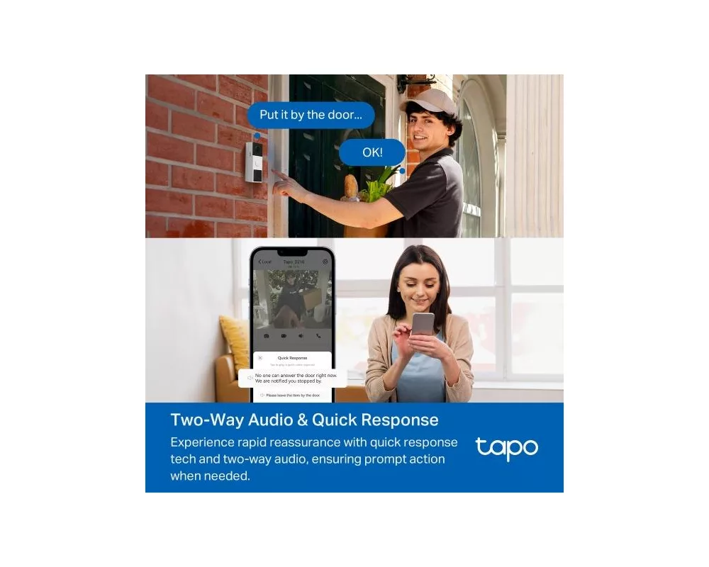 Цифрова IP камера TP LINK нтелигентен видео звънец за врата Tapo D210, 2K QHD (2560×1440),160° зрителен ъгъл, microSD до 512 GB, 2.4Ghz, AI-разпознаване 7