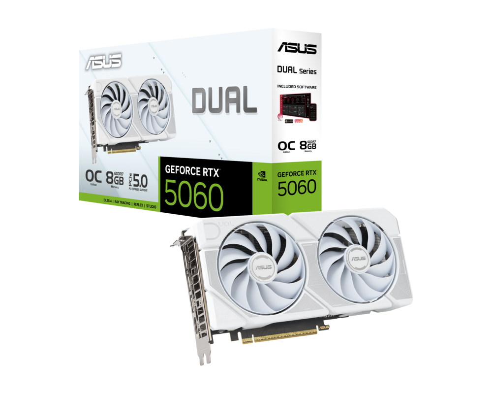 Видеокарта ASUS DUAL RTX 5060 White Edition OC 8GB GDDR7 9