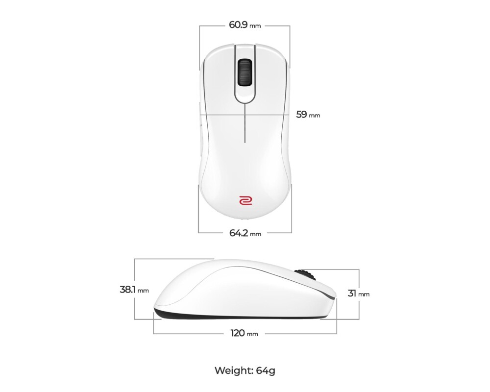 Мишка Геймърска безжична мишка ZOWIE S2-DW 4K, бяла 7