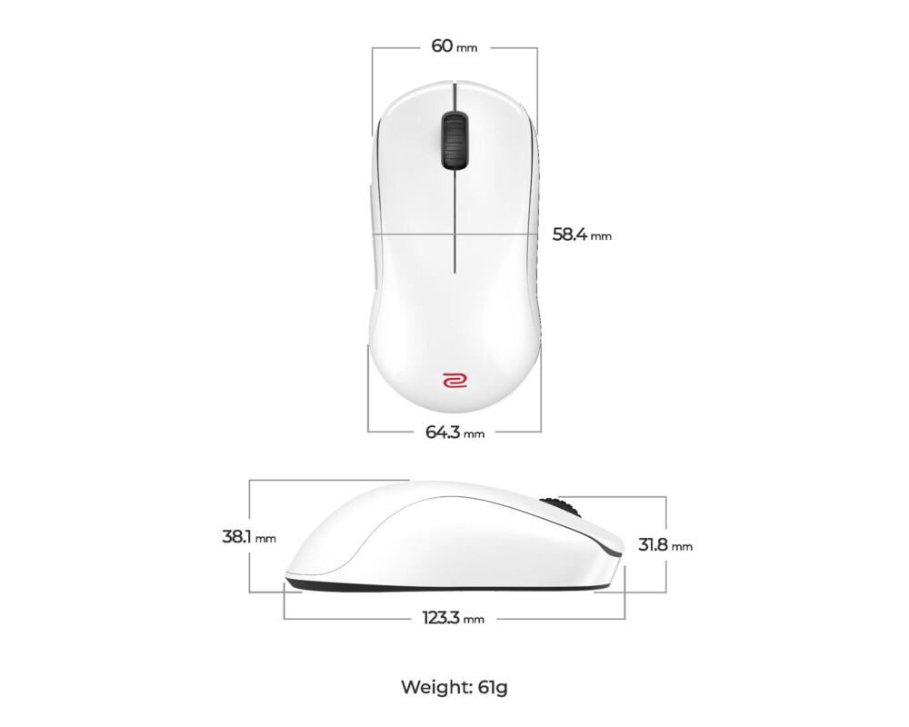 Мишка Геймърска безжична мишка ZOWIE U2-DW 4K, 2.4G, бяла 2