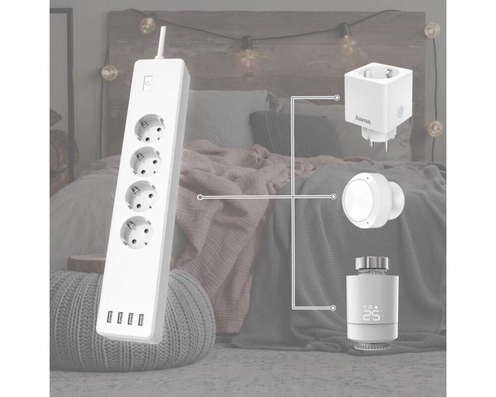 Разклонител HAMA Смарт разклонител Wi-Fi 2.4Ghz, 4 гнезда, 4xUSB, 1.7 m, бял 11