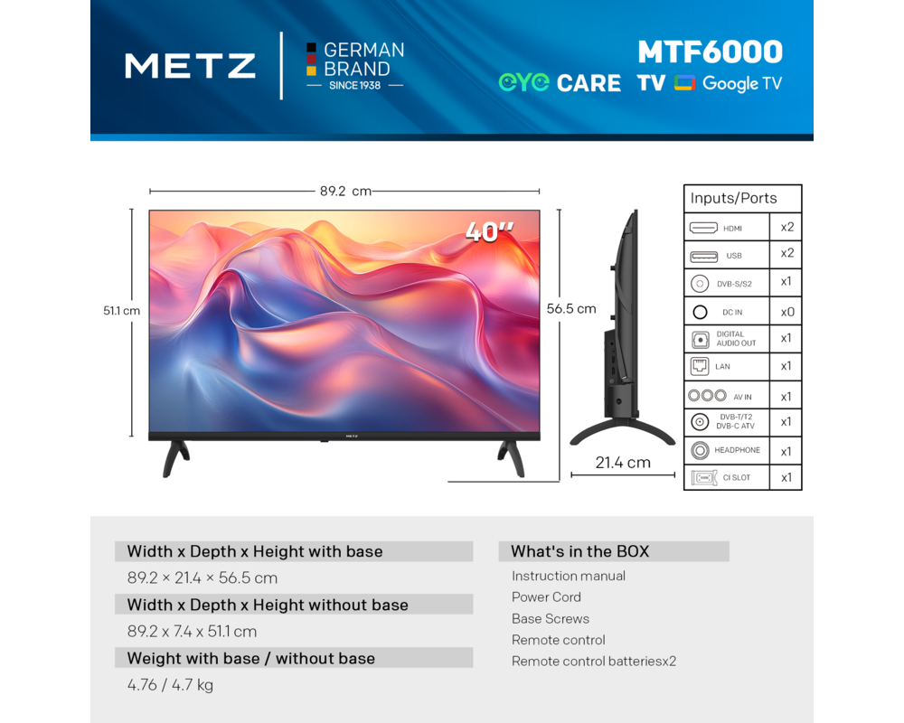 Телевизор METZ Телевизор 40MTF6000Z 40" FullHD, LED TV, черен 4
