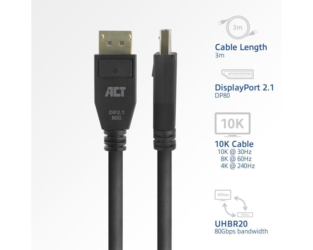 Кабел ACT Кабел Display port 2.1 мъжко - HDMI-A мъжко, 3м, черен, булк опаковка 2
